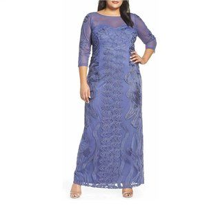 JS Collections Women Soutache Trim Mesh Column Gown | Size - 14W | Violet